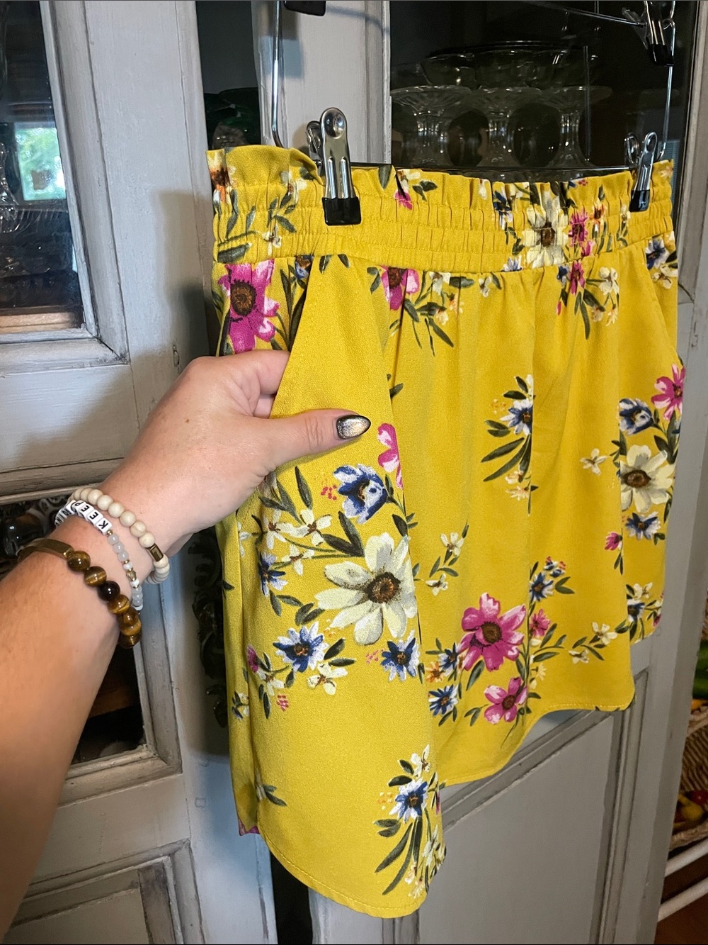 DR2 Yellow Floral Elastic-Waist Skort